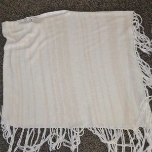 TRINA TURK SWEATER PONCHO WITH TASSELS One Size   off white shimmer Resort OS